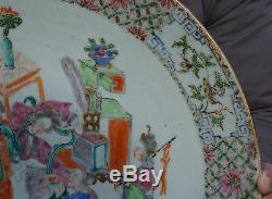 Énorme 38cm, Assiette Huit Immortels Chinois En Porcelaine De La Famille Rose, 19ème