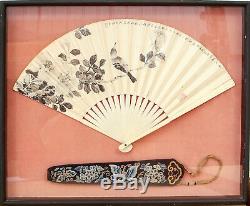 Excellent Ventilateur Chinois Peint Et Couverture De Ventilateur De Textile De La Dynastie Qing, Encadrée