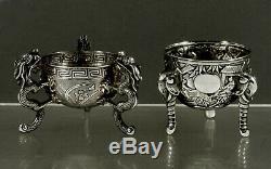 Export Argent Bols Chinois (2) C1890 Dragon & Elephant