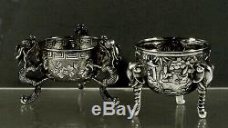 Export Argent Bols Chinois (2) C1890 Dragon & Elephant