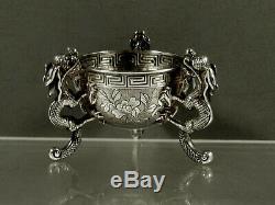 Export Argent Bols Chinois (2) C1890 Dragon & Elephant