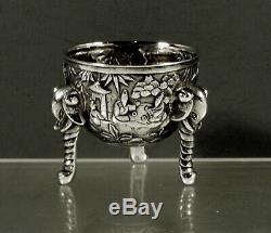 Export Argent Bols Chinois (2) C1890 Dragon & Elephant