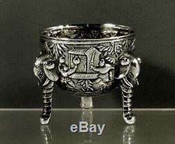 Export Argent Bols Chinois (2) C1890 Dragon & Elephant