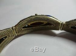 Exquis Vintage Chinese Export Argent Filigree Émail Bracelet Withsalmon Coral