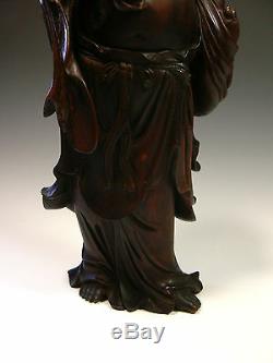 Exquise Dynastie Qing Chinoise Antique Sculpture Sur Bois De Happy Buddha Hotei