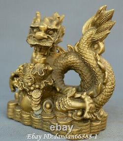 Fengshui Chinois Vieux Bronze Carve Fortune Chou De Dragon Faire Fortune Statue