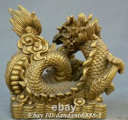 Fengshui Chinois Vieux Bronze Carve Fortune Chou De Dragon Faire Fortune Statue