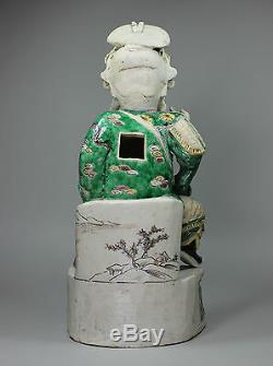 Figure Chinoise Antique En Biscuit De La Famille Verte De Guandi, Le Dieu De La Guerre, Kangxi