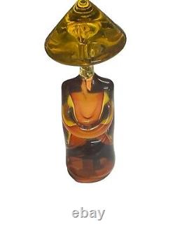 Figure chinoise asiatique en verre de Murano vintage agenouillée en ambre Archimede Seguso