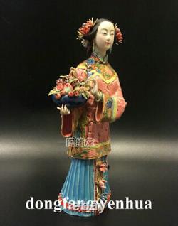 Figurine en céramique en porcelaine Wucai chinoise - Belle femme ou jeune fille aux fleurs, dame magnifique