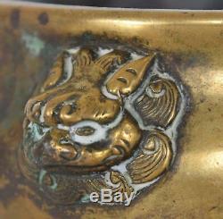 Fin Des Ming Qing Au Début Du Bronze Chinois Lion Masque Squat Brûleur D'encens Encensoir Xuande