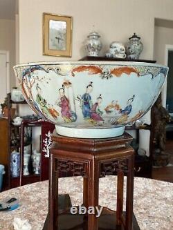 Fine Antique Chinese Famille Rose Mandarin Punch Bowl 18ème C