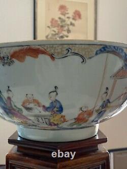 Fine Antique Chinese Famille Rose Mandarin Punch Bowl 18ème C