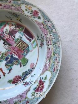 Fine Antique Chinois Yongzheng Famille Rose Plaque Porcelaine Véritable Original 18c