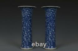 Fine Belle Paire Vase De Porcelaine Bleu Chinois Et Blanc