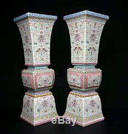 Fine Et Très Grande Paire De Vases Chinois Gu Époque République