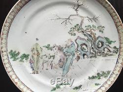 Fine Porcelaine Chinoise Antique Famille Plaque Cour Érudits Chiffres Cheval Wow
