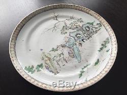 Fine Porcelaine Chinoise Antique Famille Plaque Cour Érudits Chiffres Cheval Wow