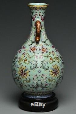 Fine Vase Famille Rose Chinois Qianlong Marque Et Support