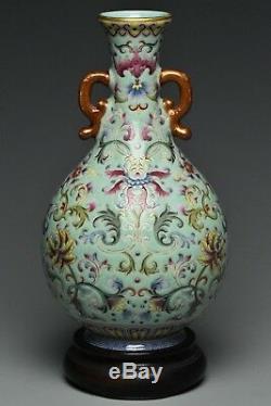 Fine Vase Famille Rose Chinois Qianlong Marque Et Support