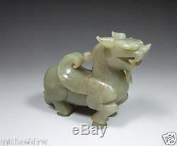 Fine Vintage Chinois Hetian Nephrite Jade Pixiu Bête Antique Statue