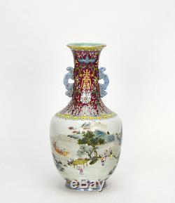 Glace Turquoise Chinois Ancienne Famille Rose 100 Vase Porcelaine Dragon Bateau