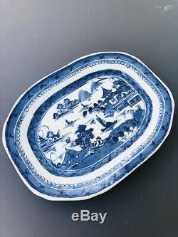 Grand 18 Antique Chinois C Bleu Et Blanc Platter Plaque À Base De Viande Canton