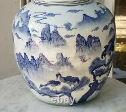 Grand Antique Chinese Exportation Blue Et Blanche Porcelaine Porcelaine Ginger Jar 18