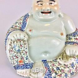 Grand Antique Vintage Porcelaine Chinoise Famille Rose Bouddha Statue Figure