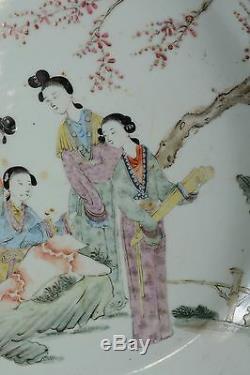 Grand Bassin De Porcelaine Chinoise Antique De 42cm Bassin De Belles Femmes Dans Le Jardin Qing