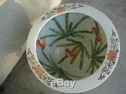 Grand Bol Chinois En Porcelaine Avec Pot De Poisson En Porcelaine Et Support En Bois