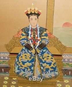 Grand Écran Sérigraphié En Soie Sur Panneau D'aquarelle De L'empereur Chinois