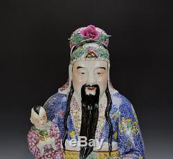 Grand Ensemble De 3 Statues Chinois En Porcelaine Longévité De La Famille Rose 3