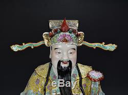 Grand Ensemble De 3 Statues Chinois En Porcelaine Longévité De La Famille Rose 3
