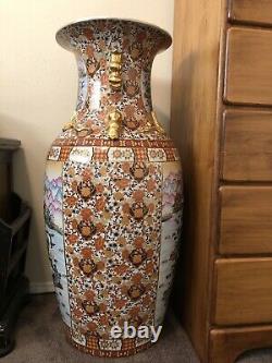 Grand Plancher Chinois Vase Or Gilt Floral Et Oiseaux 36h