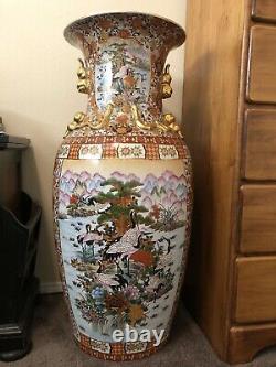 Grand Plancher Chinois Vase Or Gilt Floral Et Oiseaux 36h