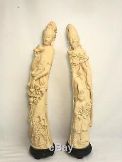 Grand Statues En Résine Vintage Fait À La Main Vintage Chinois / Italiens 'ivory' (paire) Norleans
