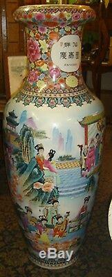 Grand Vase À Plancher En Porcelaine Chinois Vintage Couleur Peinte À La Main Géant Enormous! 4 '+