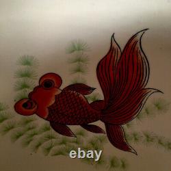 Grand Vintage Palatial Chinois Art Satsuma Style Koi Fish Bowl Porcelaine Planter