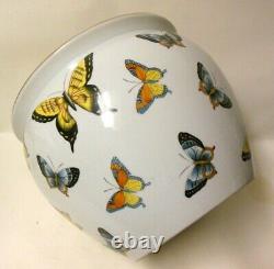 Grand Vtg Pot Chinois De Porcelaine Jardiniere Bowl Vase Planter Butterflies