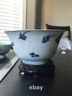 Grande Antique Porcelaine Chinoise Bleue Et White Rice Bowl Période Kangxi. Marquer