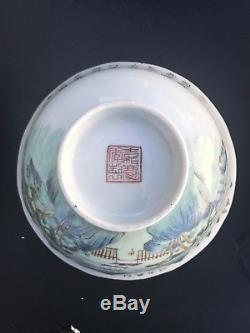 Grande Chinoise Antique Famille Rose Paysages Porcelaine De Riz 19ème Siècle