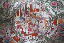 Grande Chinoise Export Rose Antique Médaillon Punch Bowl Figuraux Scènes 14,25