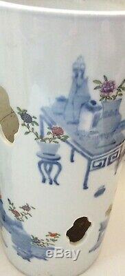 Grande Paire Chinoise Antique Famille Rose Porcelaine Vase Guangxu 19c Porte-chapeaux