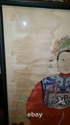Grande Peinture Ancestrale Antique Chinoise D’aquarelle Du Monarque De Dynastie De Qing CIXI