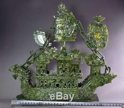Grande Statue Chinoise D'encens Sculpté À La Main 100% Naturel En Jade Dragon Boat Dragon Nt