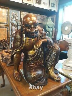 Grande sculpture en bronze ancienne chinoise du moine bouddhiste Bodhidharma