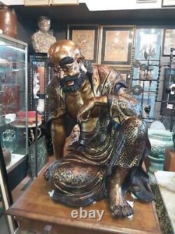 Grande sculpture en bronze ancienne chinoise du moine bouddhiste Bodhidharma