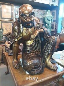 Grande sculpture en bronze ancienne chinoise du moine bouddhiste Bodhidharma