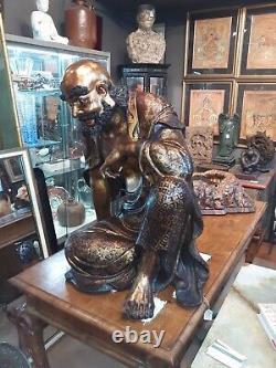 Grande sculpture en bronze ancienne chinoise du moine bouddhiste Bodhidharma